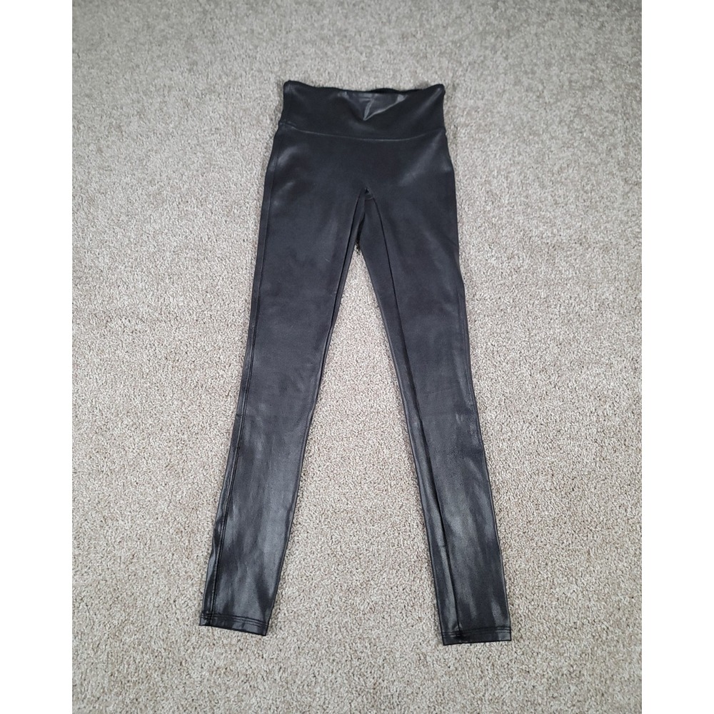 SPANX Womens Faux Leather High Rise Leggings Pants Small Black Shine 2437 Casual